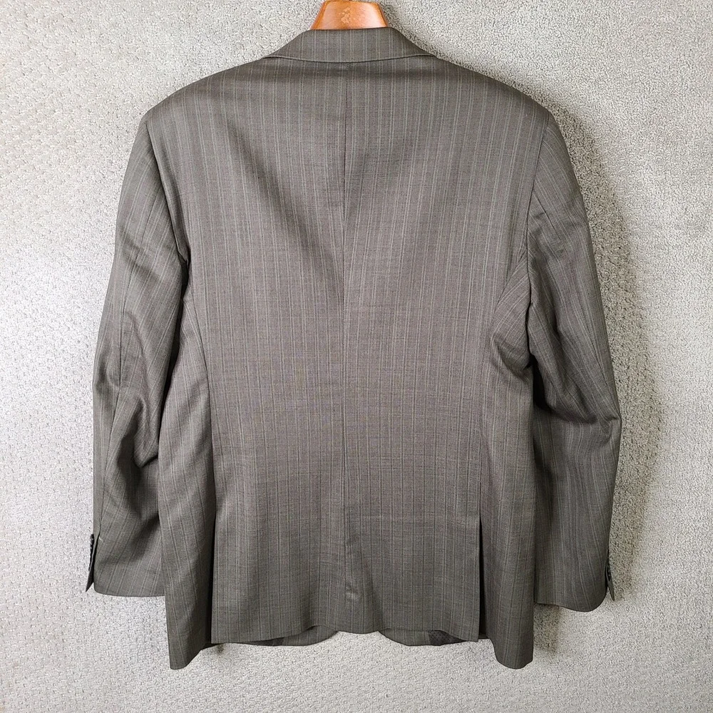 Ideal Jacket Mens‎ 44L Brown Striped Blazer Two Button Super 140s Wool Suit Coat